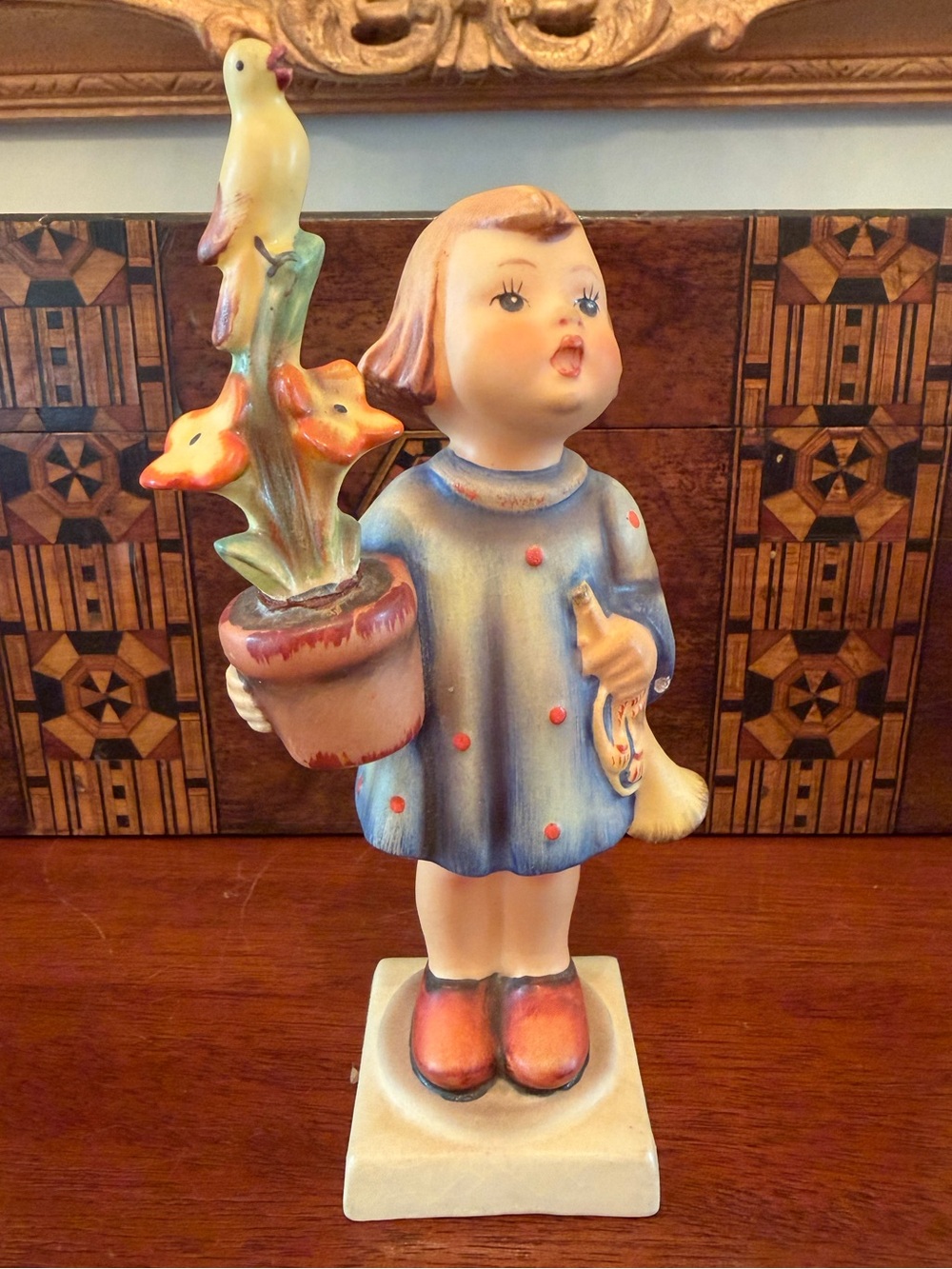 Vintage Western Germany Porcelain Girl Bird Figurine 5”